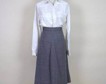 60's Blue Gray Academia Tweed Secretary Skirt / Women's Size Large