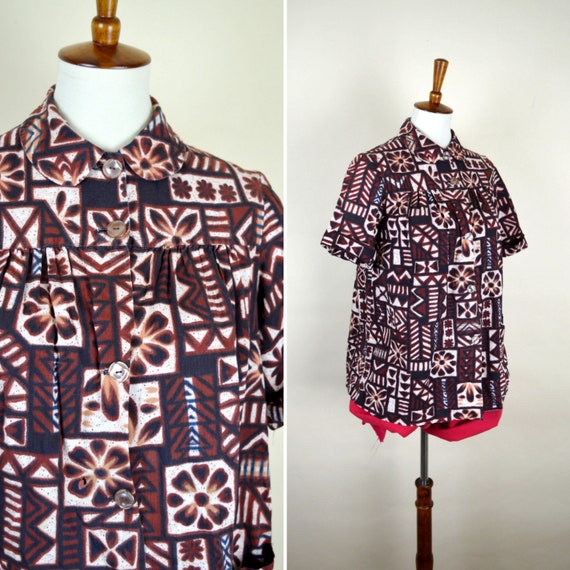 80's Vintage Brown Flower Power Shirt - Short Slee