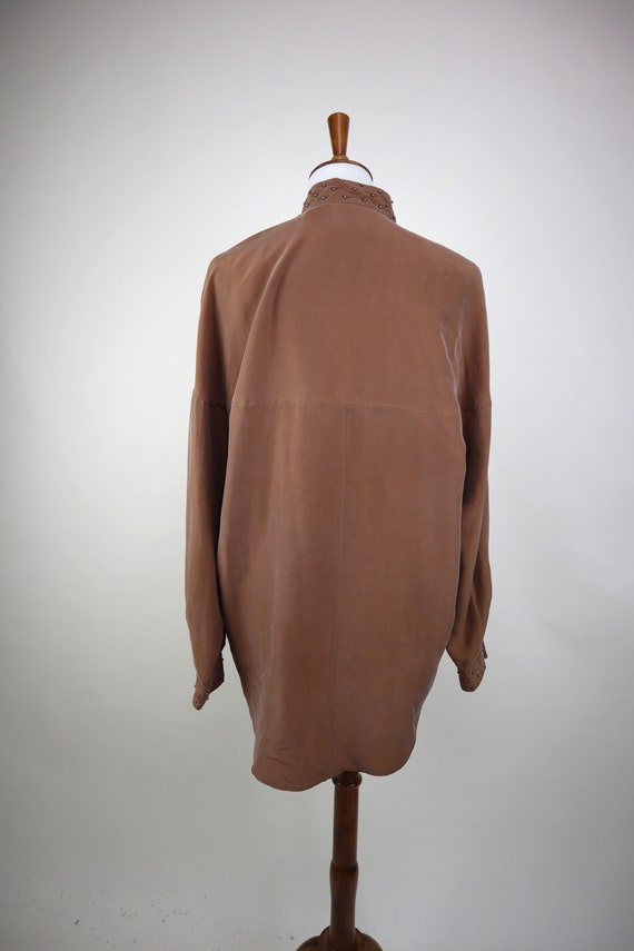 90's Brown Silk Oversized Dressy Blouse / Beaded … - image 6