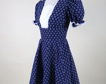 70's Blue and White Lolita Square Dance Dress / Size Small Medium