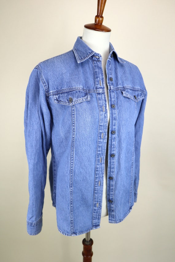 Vintage Sky Blue Denim Shirt / 90's grunge Light … - image 3