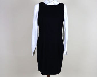 90's Black Sleeveless Shift Pinafore Smock Dress / Size Medium to Large