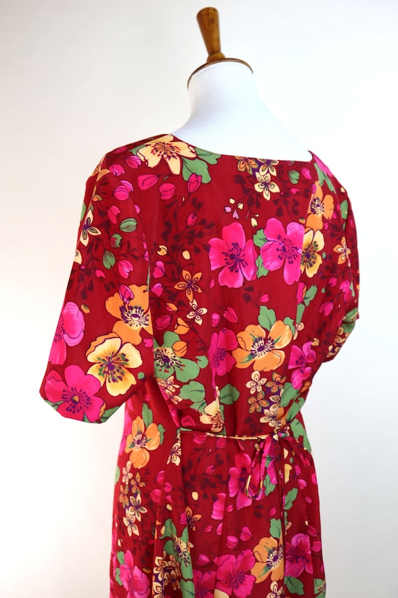 90's Red Hawaiian Floral Casual Summer Dress / Bo… - image 5