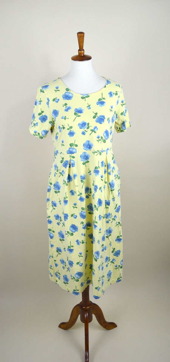 90's Yellow Blue Ditzy Babydoll Shirtdress / Roma… - image 9