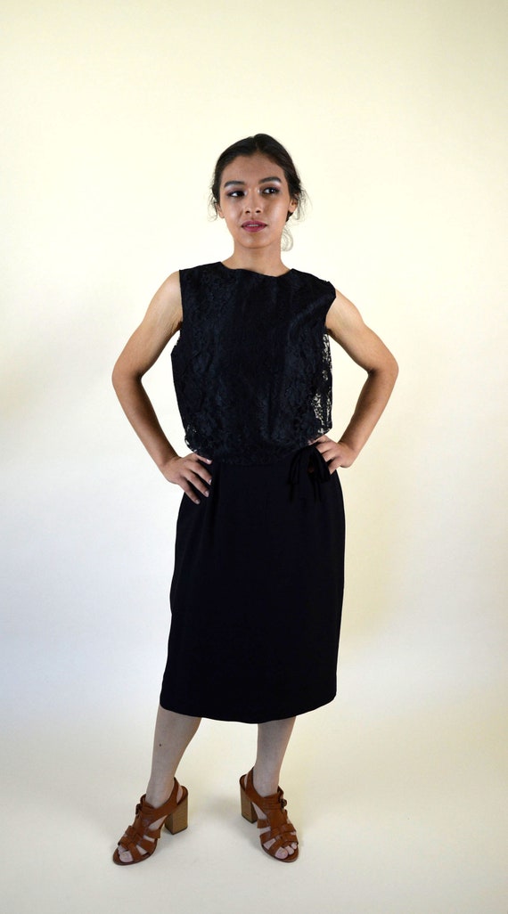 Vintage 50's Black Lace Cocktail Wiggle Dress / L… - image 6