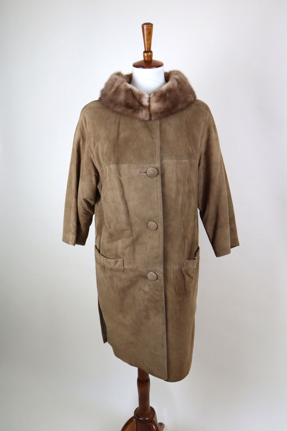 Vintage 1960's Leather Fur collar Winter Coat / R… - image 8