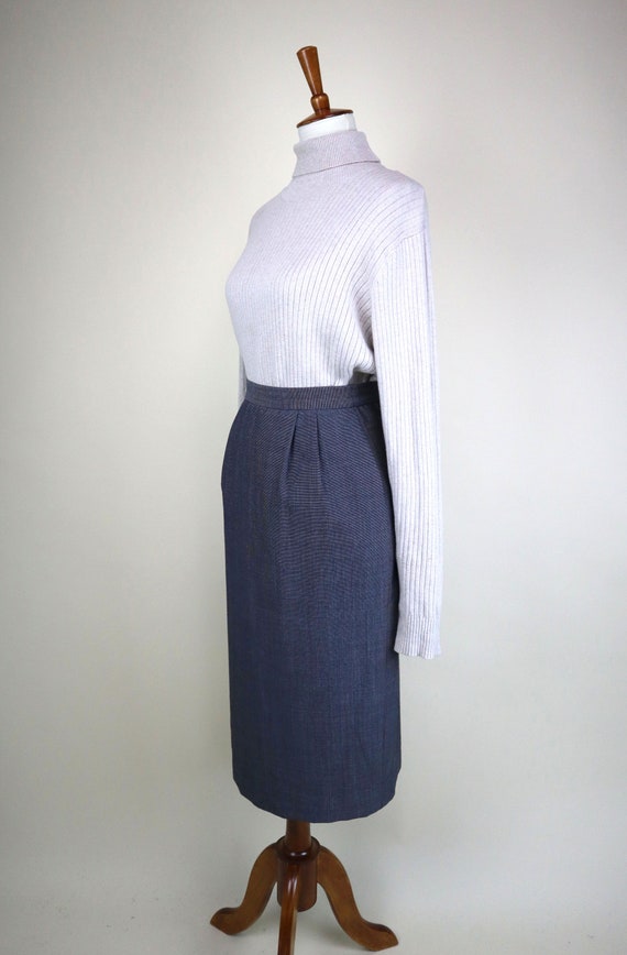 80's Gray Blue Plaid Pencil Secretary Skirt / Wom… - image 9