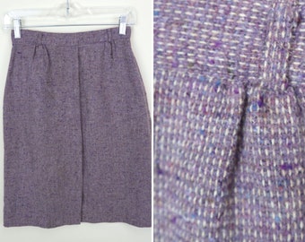 60's  Gray and Purple A-line Mini Skirt / Fall Autumnal Winter High Waist Academia  Skirt /Size XSmall to Small / 25 Inch Waist