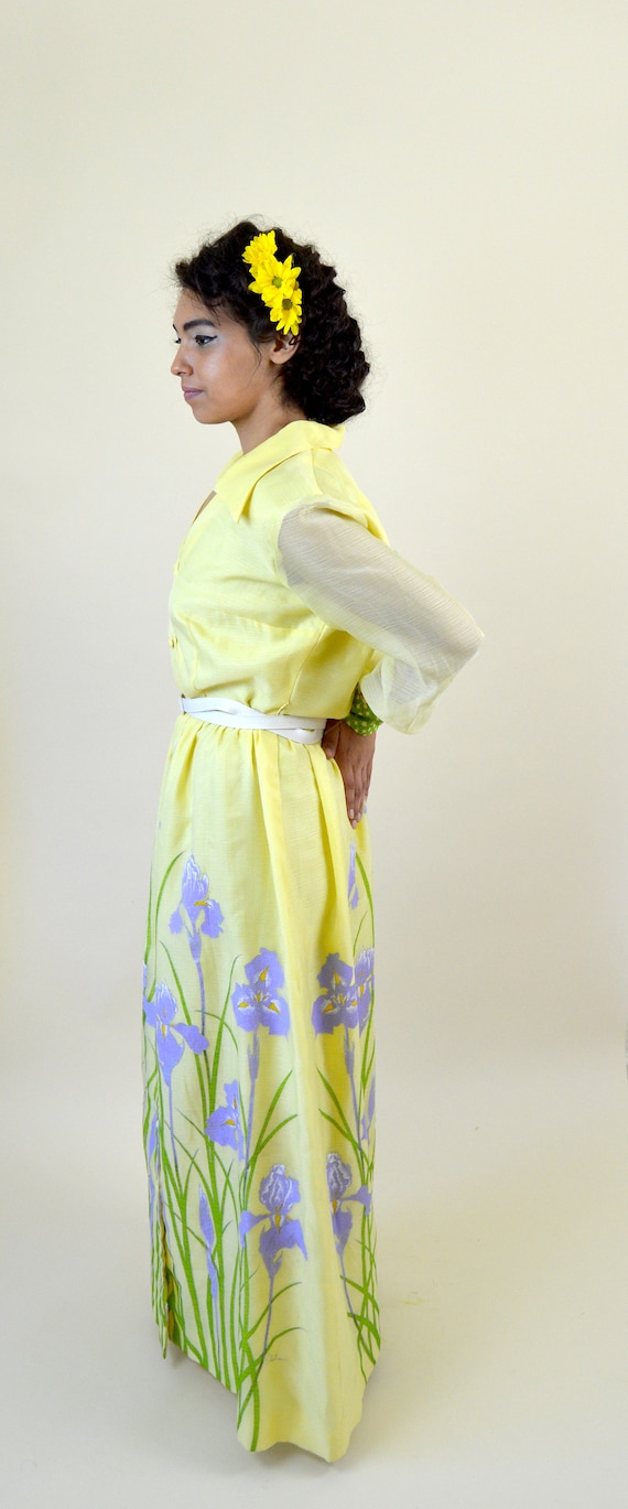 60's Yellow Iris Maxi Hawaiian Dress / RARE Alfre… - image 5