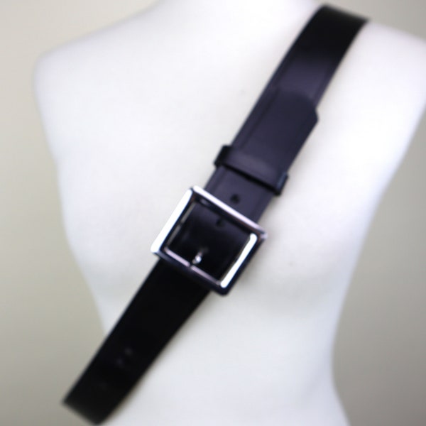 Black Bonded Leather Belt / Firm Hip or Waist Belt with Square Buckle / Dressy Belt / Unisex / Size XLarge to XXlarge / 45-48 Inches