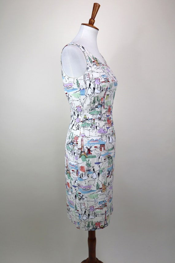 1990's Cream PARIS France Print Wiggle Dress / 90… - image 9