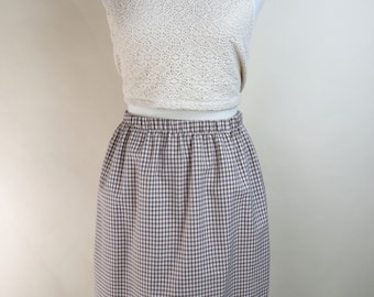 Spódnica ołówkowa w kolorze beżowym w kratkę gingham w stylu vintage z elastyczną talią / Rozmiar średni do dużego