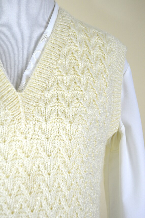 Vintage 70's Chevron Knit Cream Pullover Sweater … - image 4