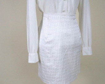 90's weiße Jessica McClintock für Gunne Sax Mini Rock / Size Medium bis Large