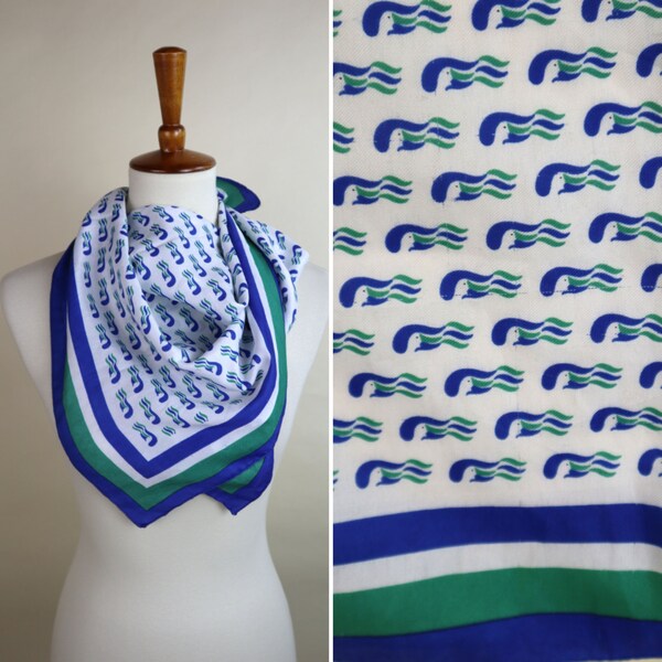 Vintage Blue and Green Princess Cruise Line Square  Mod Print Fashion Scarf / 26X26 Inches / Tourist Gift