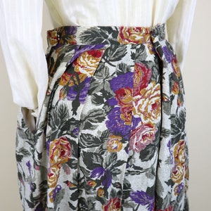 80's Purple Rose A-line Midi Skirt / Cottagecore Romantic Revival Country Summer Skirt / Women's Size Small to Medium / 28 Inch Waist image 5