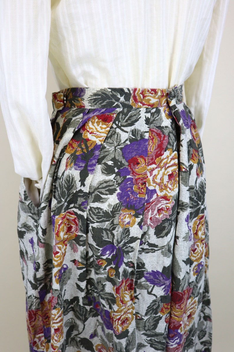 80's Purple Rose A-line Midi Skirt / Cottagecore Romantic Revival Country Summer Skirt / Women's Size Small to Medium / 28 Inch Waist image 5