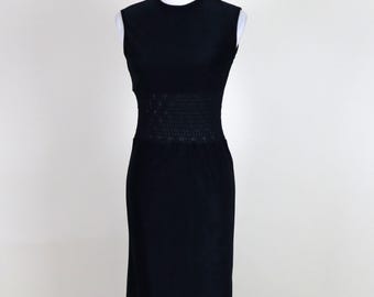 90's Goth Witchy Black Lace Fitted Maxi Sheath Dress /  Size Small