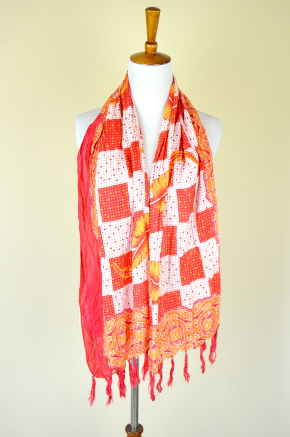 Vintage Orange Red and White Tassel Polka Print B… - image 5