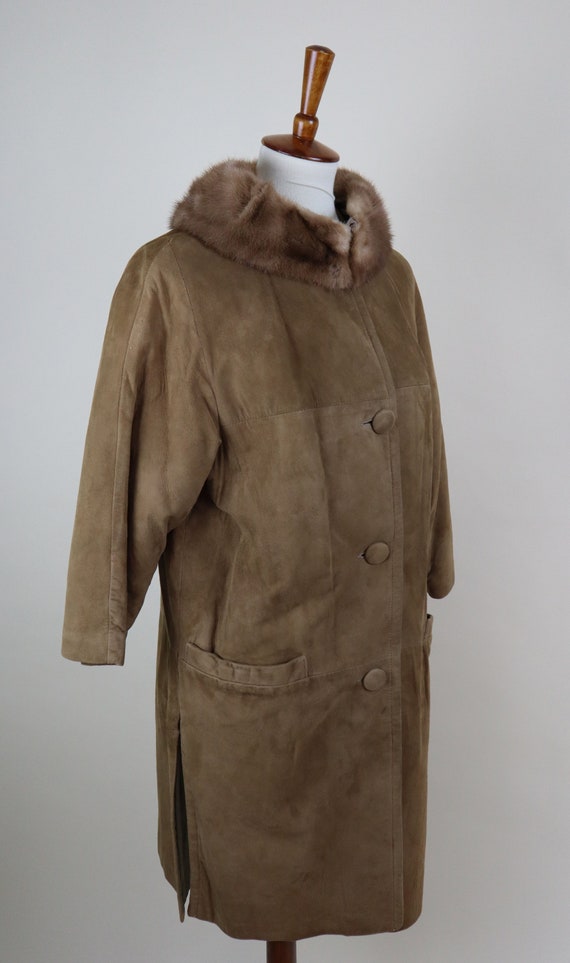 Vintage 1960's Leather Fur collar Winter Coat / R… - image 4