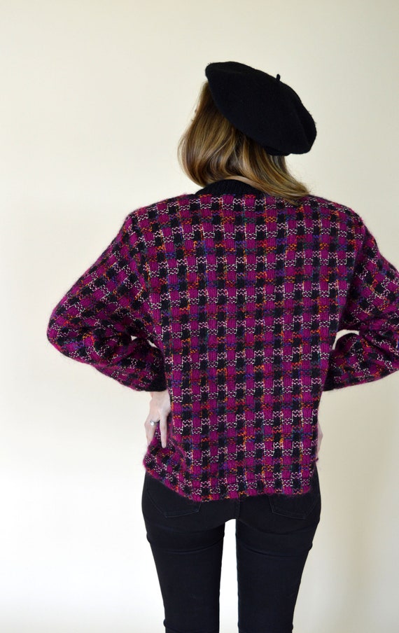 80's Vintage Black and Purple Mod Checked Plaid B… - image 3