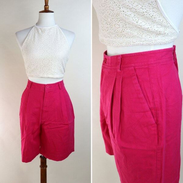 90's Fuchsia Pink Denim Mom Shorts / Adventurecore Jean shorts / Size Medium / 30 Inch Waist