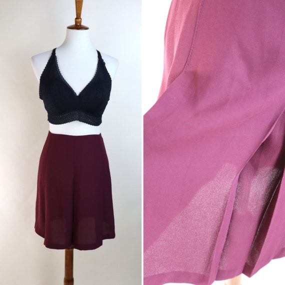 90's Maroon Red Pleated Mini Skirt / Posh Sheer G… - image 1