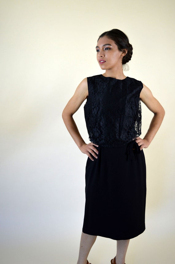 Vintage 50's Black Lace Cocktail Wiggle Dress / L… - image 5