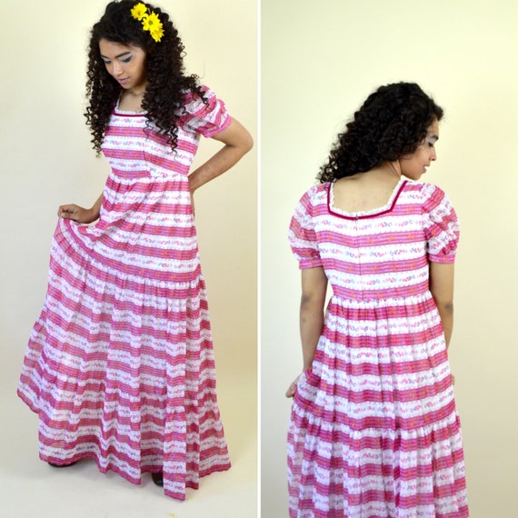Vintage 60's Maxi Prairie Dress - Empire Waist Pin