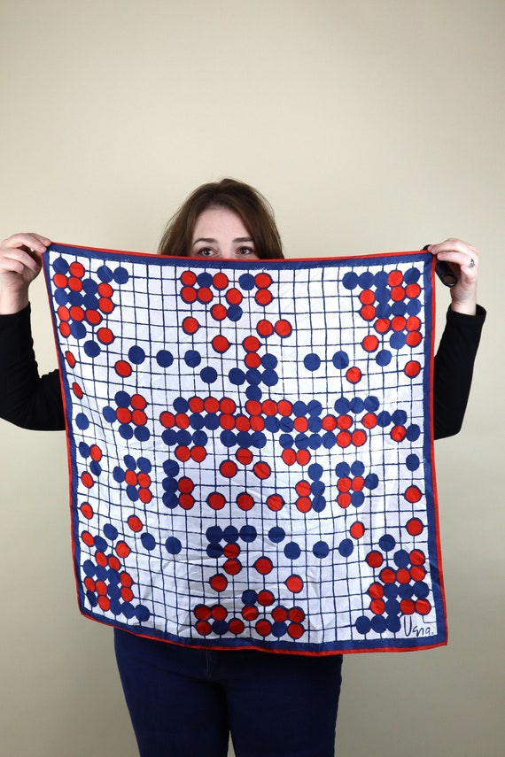 Vera Neumann Red White and Blue Circle Grid Print 