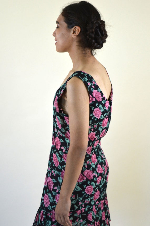 90's Black Floral Grunge Dress / Sheer Chiffon Pl… - image 2