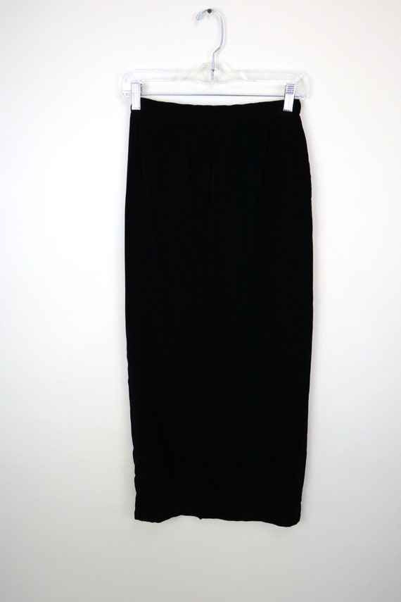 80's Black Velvet Maxi Pencil Skirt / Fitted Wigg… - image 2
