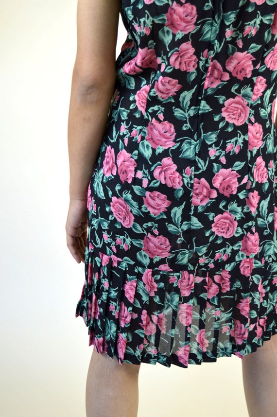 90's Black Floral Grunge Dress / Sheer Chiffon Pl… - image 4