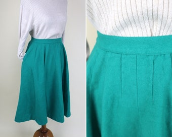 1950's Light Green A-line Midi Skirt / Light Academia Preppy Semi Circle Full Skirt / Women's Size XSmall to Small / 26 Inch Waist