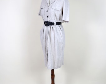 Vintage Creme Beige Front Button Shirtwaist Sekretärs Kleid / Größe Medium Large