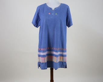 90's Denim Short Sleeve Mori Girl Jeans Dress /  Size loose fit Large to Xlarge