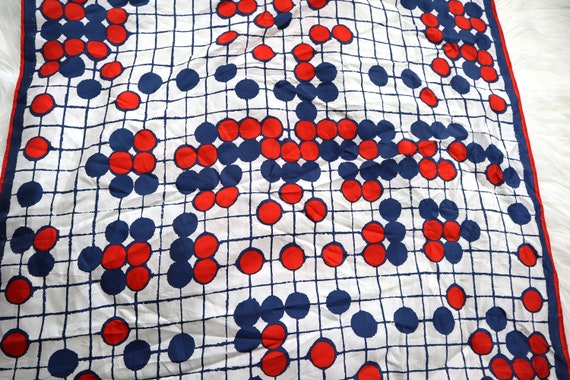 Vera Neumann Red White and Blue Circle Grid Print… - image 6