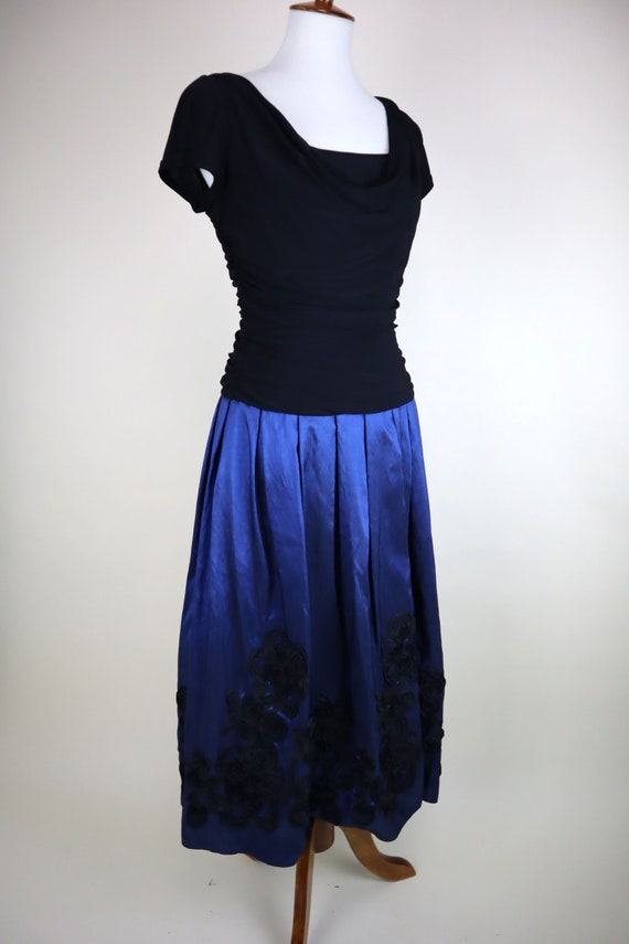 90's Vintage Electric Blue Black Formal Dress / R… - image 4