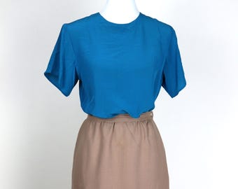 90's y2k Teal Blue Short Sleeve Silk Dressy Shirt / Size Small to Medium