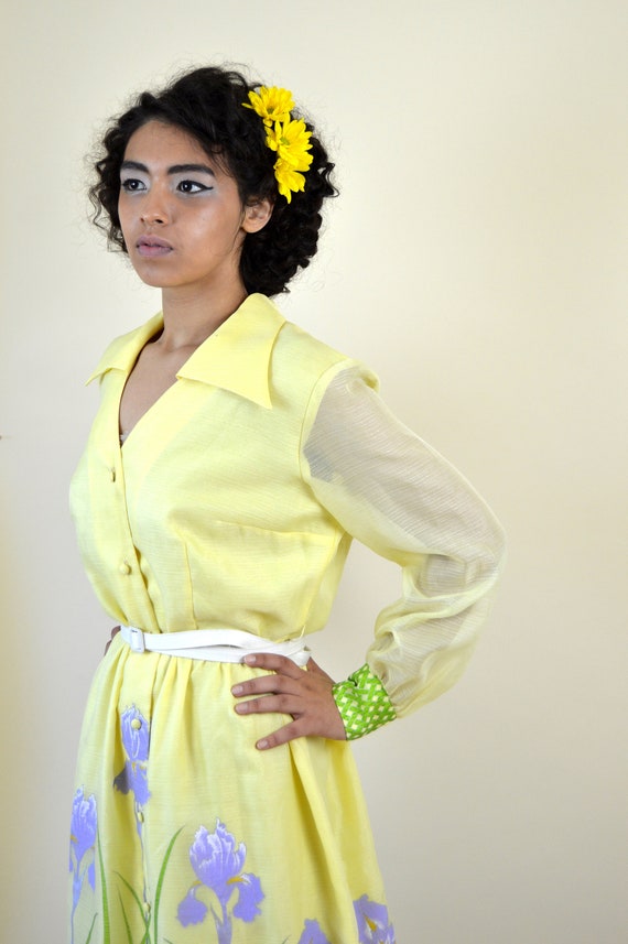 60's Yellow Iris Maxi Hawaiian Dress / RARE Alfre… - image 3