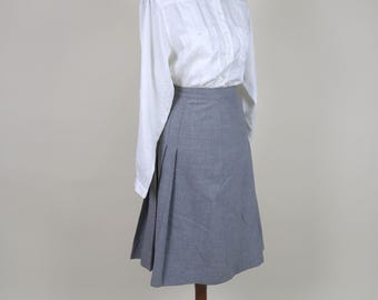 70's A-line Pleated Midi Stone Gray Academia Skirt / Size XSmall