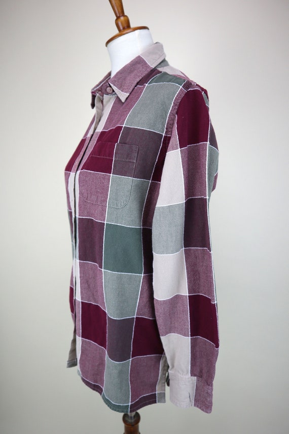 90's Red and Beige Block Plaid Cotton Shirt / Lon… - image 9