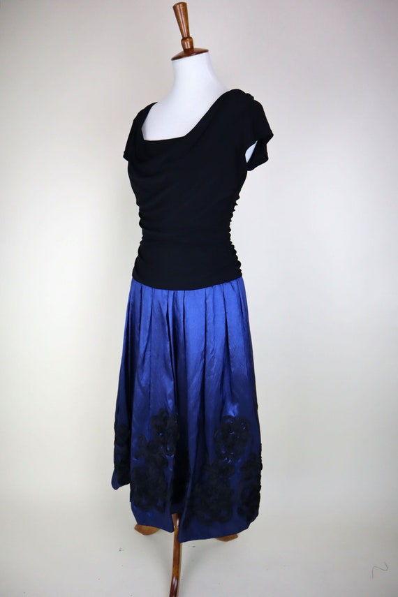 90's Vintage Electric Blue Black Formal Dress / R… - image 6