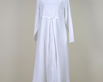 Vintage Weiß Empire-Taille Baby Doll Lässiges Hochzeitskleid / Größe Large