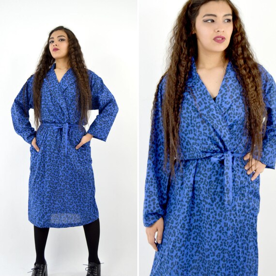 Blue Cheetah Print Glam Rock 80 s Cotton Dress Robe Etsy