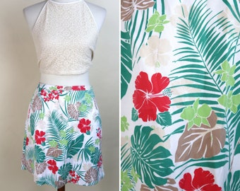 90's Posh Hawaiian Print Skort / Mini Length Skirt with Undershorts / Golf Sportswear / Size Small Medium