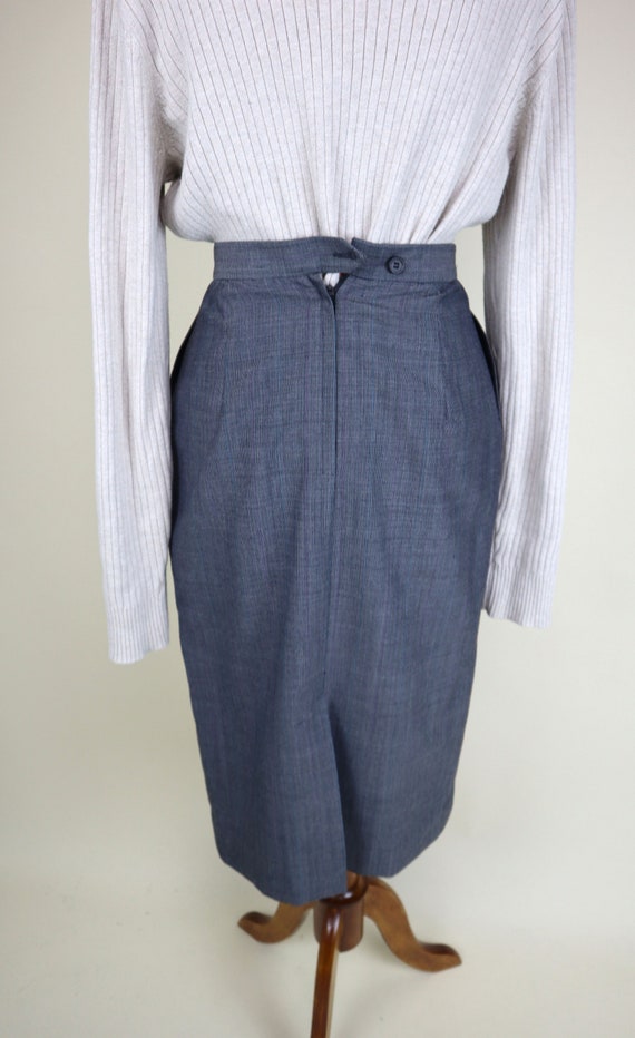 80's Gray Blue Plaid Pencil Secretary Skirt / Wom… - image 7