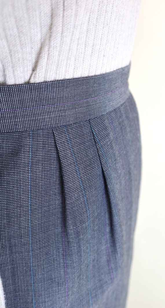 80's Gray Blue Plaid Pencil Secretary Skirt / Wom… - image 6