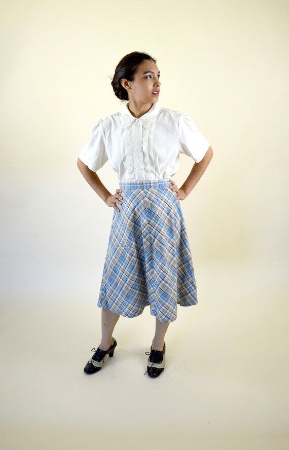 70 s Blue Tartan Plaid A line Midi Skirt Light Academia Spring High Waist Skirt 30 Waist Size Medium Etsy UK