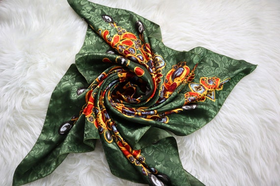 Green red and orange Large Silky Satin Oversized … - image 6